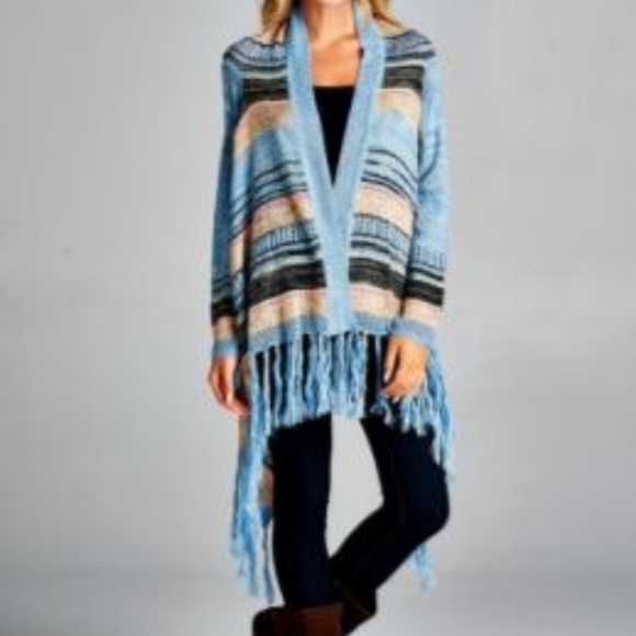 Blue Striped Boho Knitted Cardigan - Picture 3 of 8